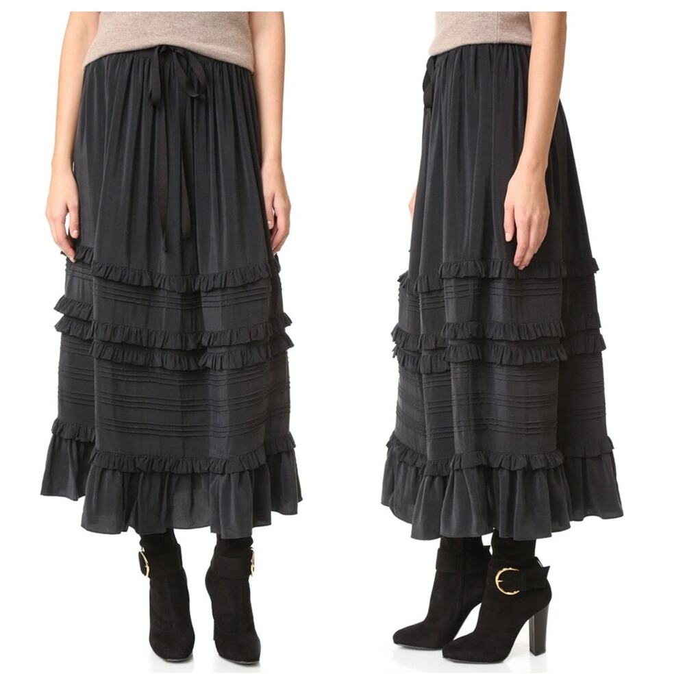 ulla johnson - leonora skirt silk midi maxi ruffled tiered drawstring flowy